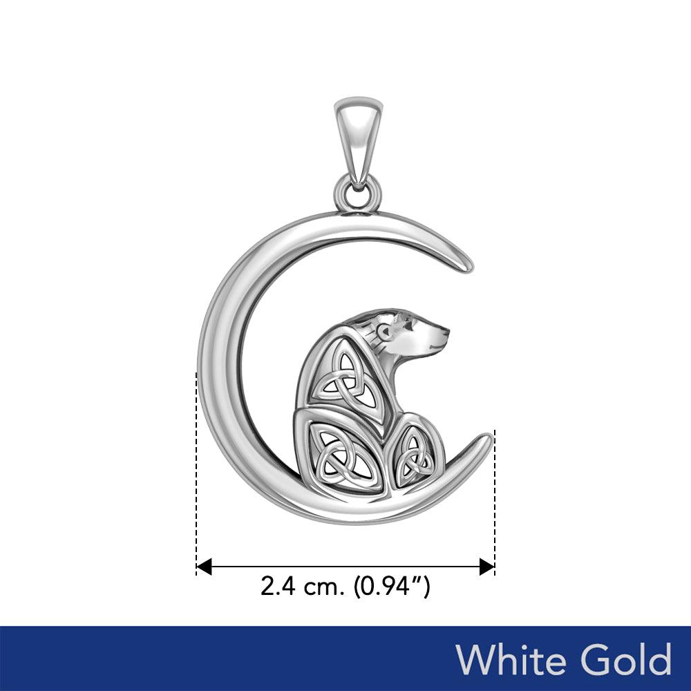 Celtic Spirit of The Arctic Polar Bear on The Moon Solid White Gold Pendant WPD6015