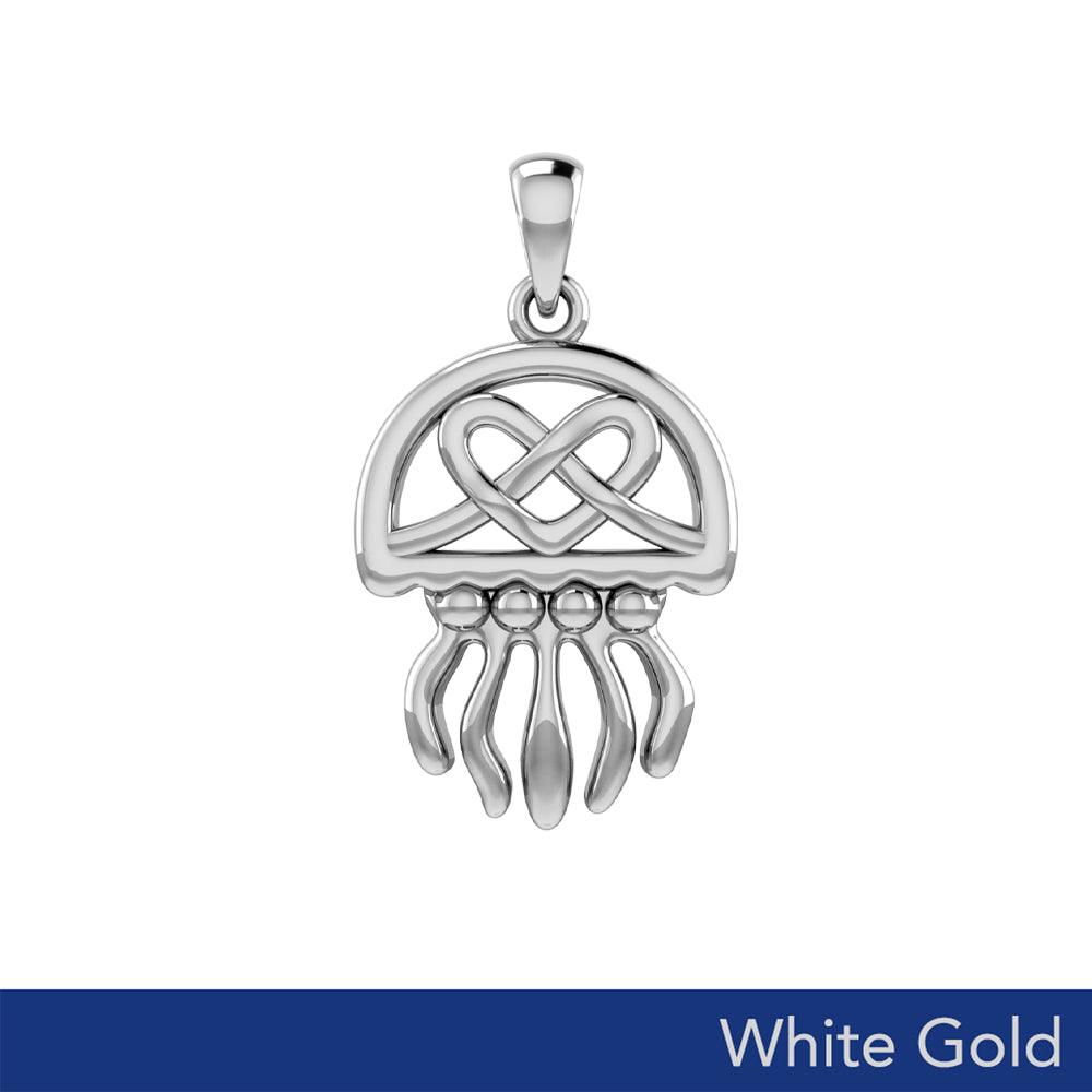 Jellyfish with Celtic Heart Solid White Gold Pendant WPD6078