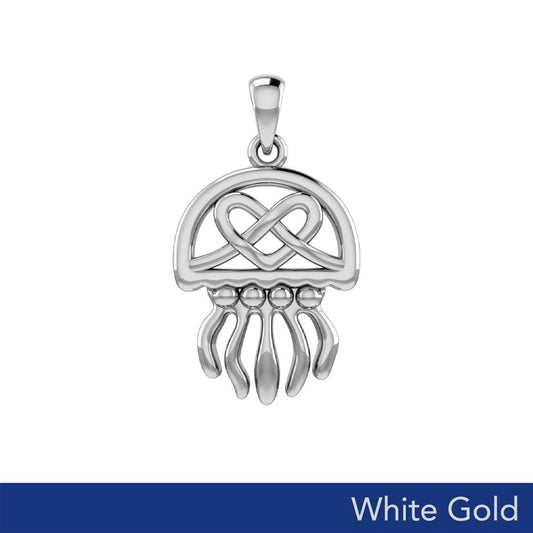 Jellyfish with Celtic Heart Solid White Gold Pendant WPD6078