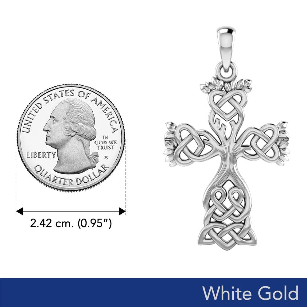 Celtic Tree of Life Cross Solid  white Gold Pendant WPD6122