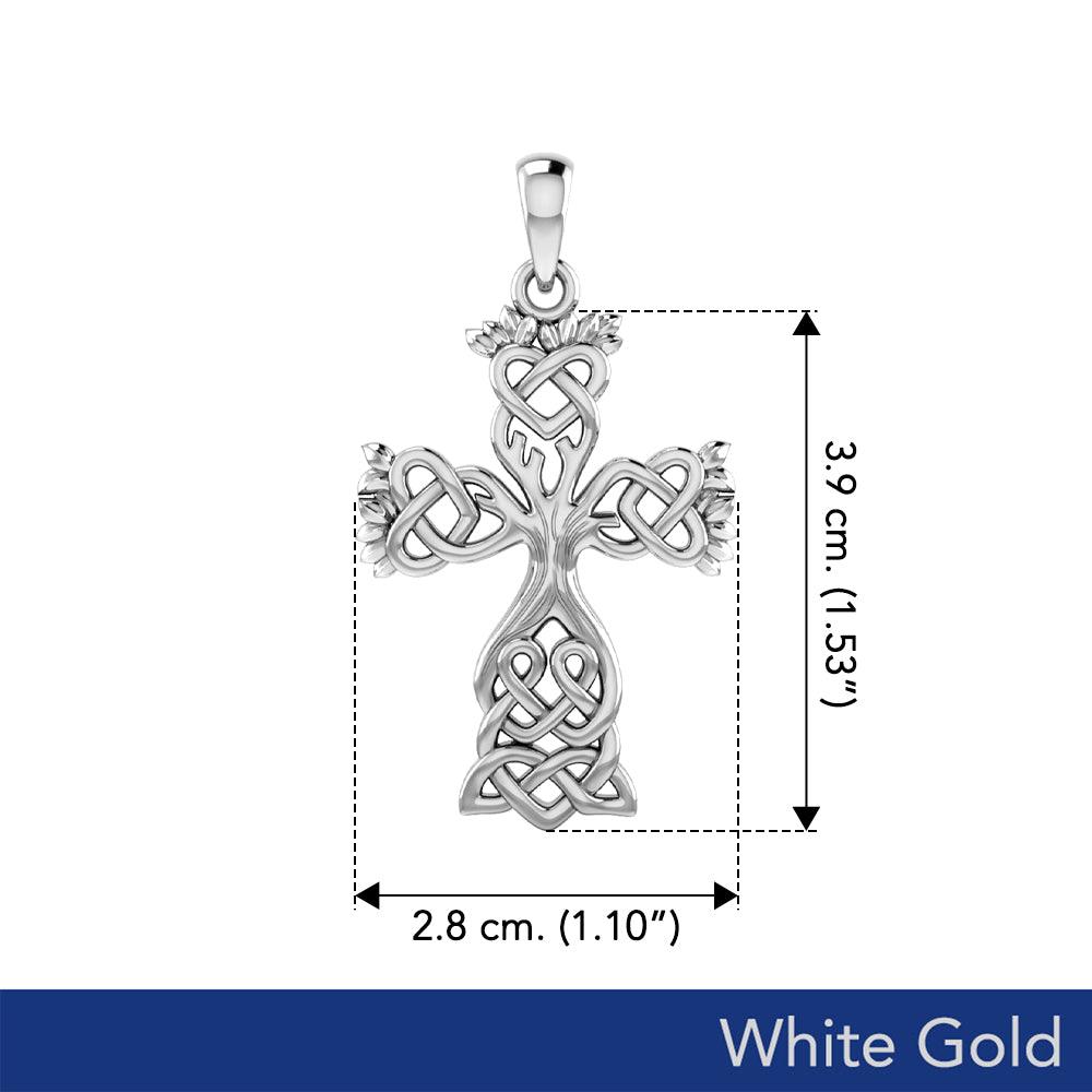 Celtic Tree of Life Cross Solid  white Gold Pendant WPD6122