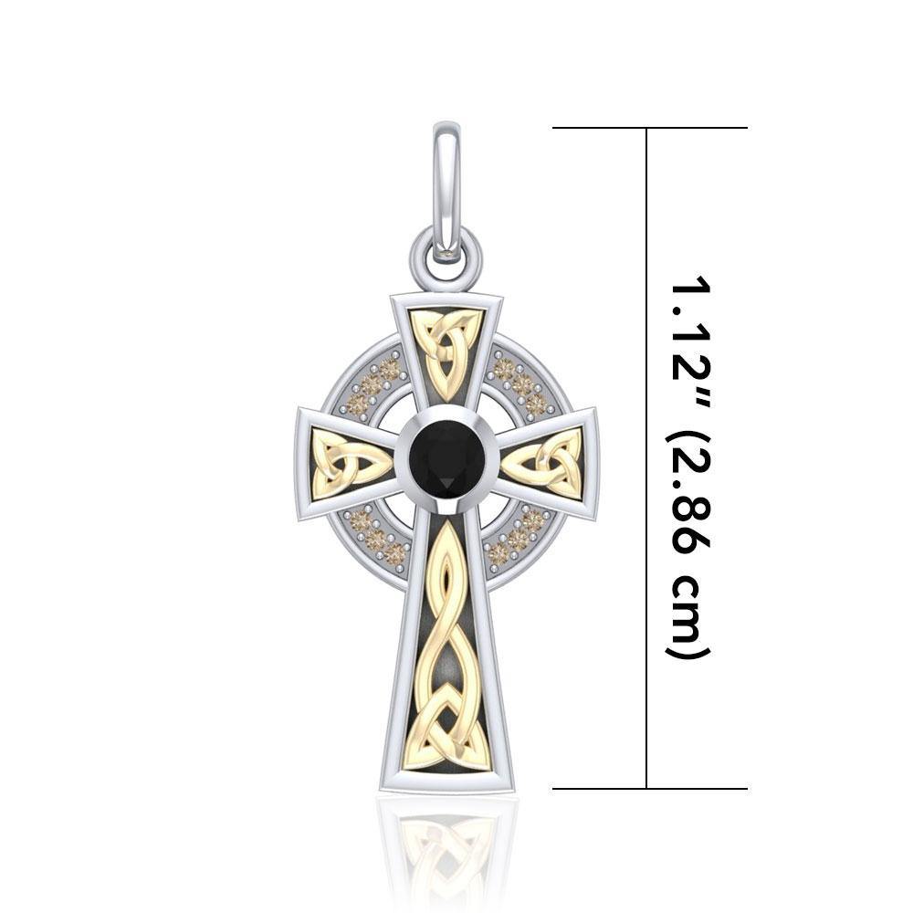 An inspiring crucifix ~ Sterling Silver Jewelry Celtic Cross Pendant with 18k Gold accent MPD1805