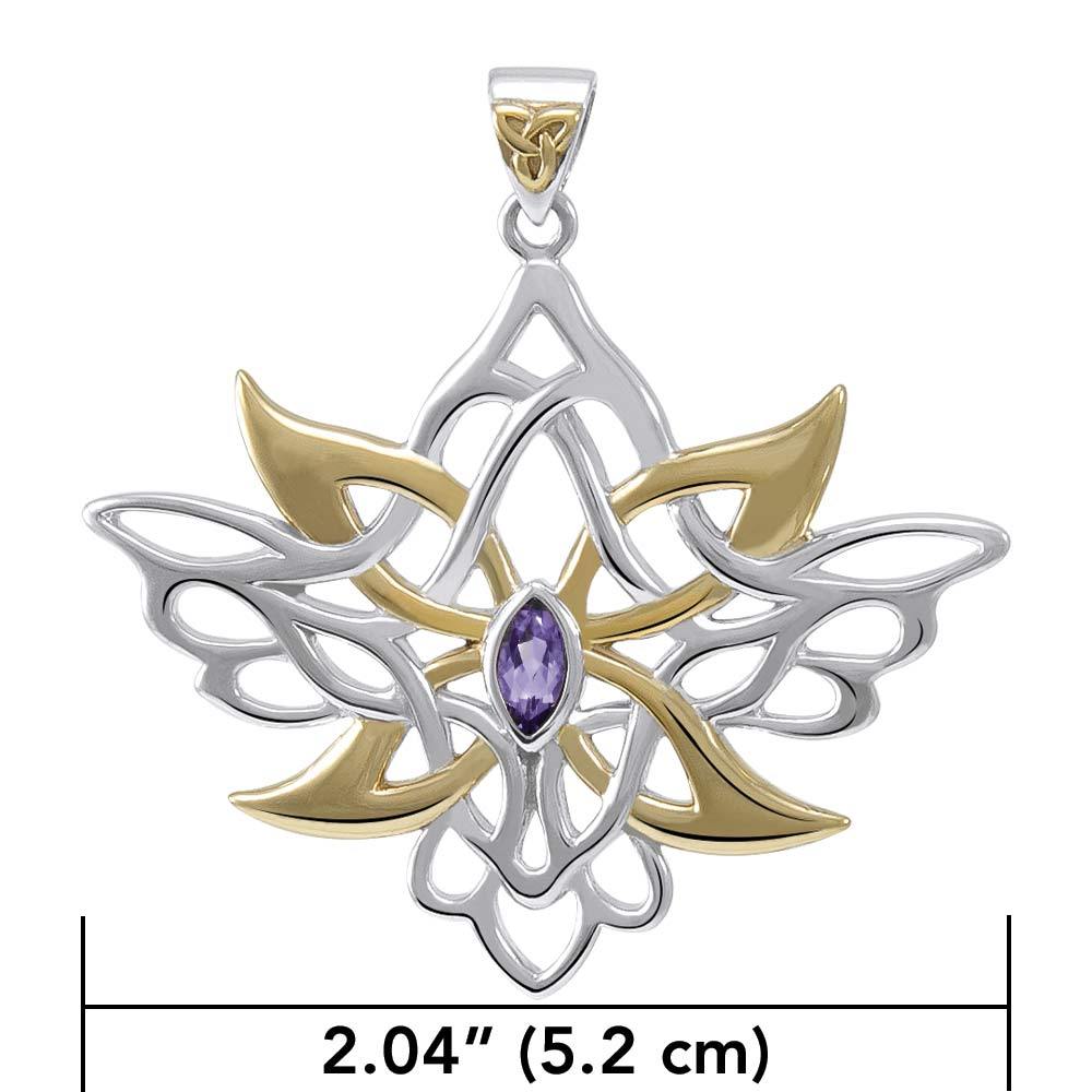 Abstract and Modern Celtic Art ~ Sterling Silver Jewelry Pendant with Shimmering Gemstone MPD3527