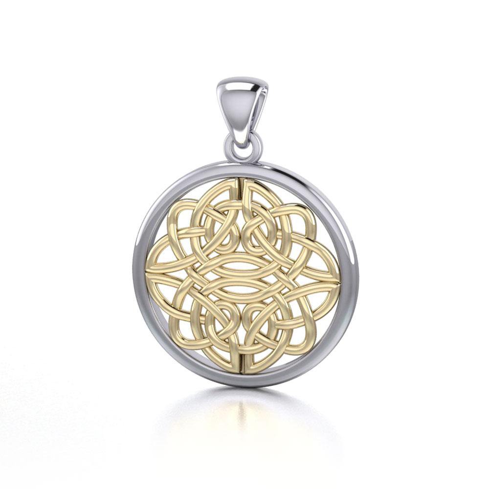 Round Celtic Knotwork Sterling Silver Pendant Jewelry with 14K Gold accent MPD4462