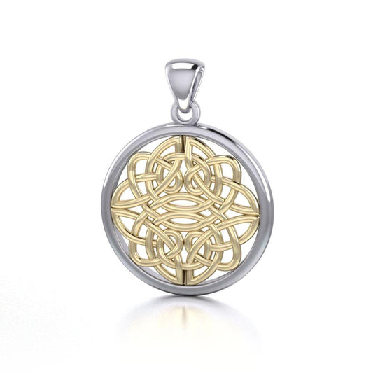 Round Celtic Knotwork Sterling Silver Pendant Jewelry with 14K Gold accent MPD4462