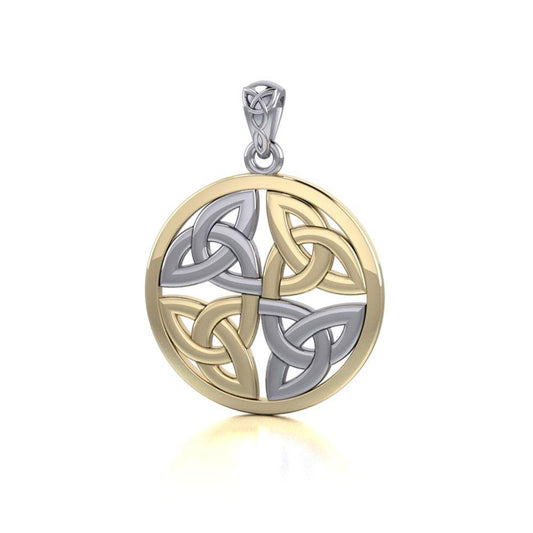 Celtic Trinity Quaternary Knot Silver and 14K Gold Accent Pendant MPD4637