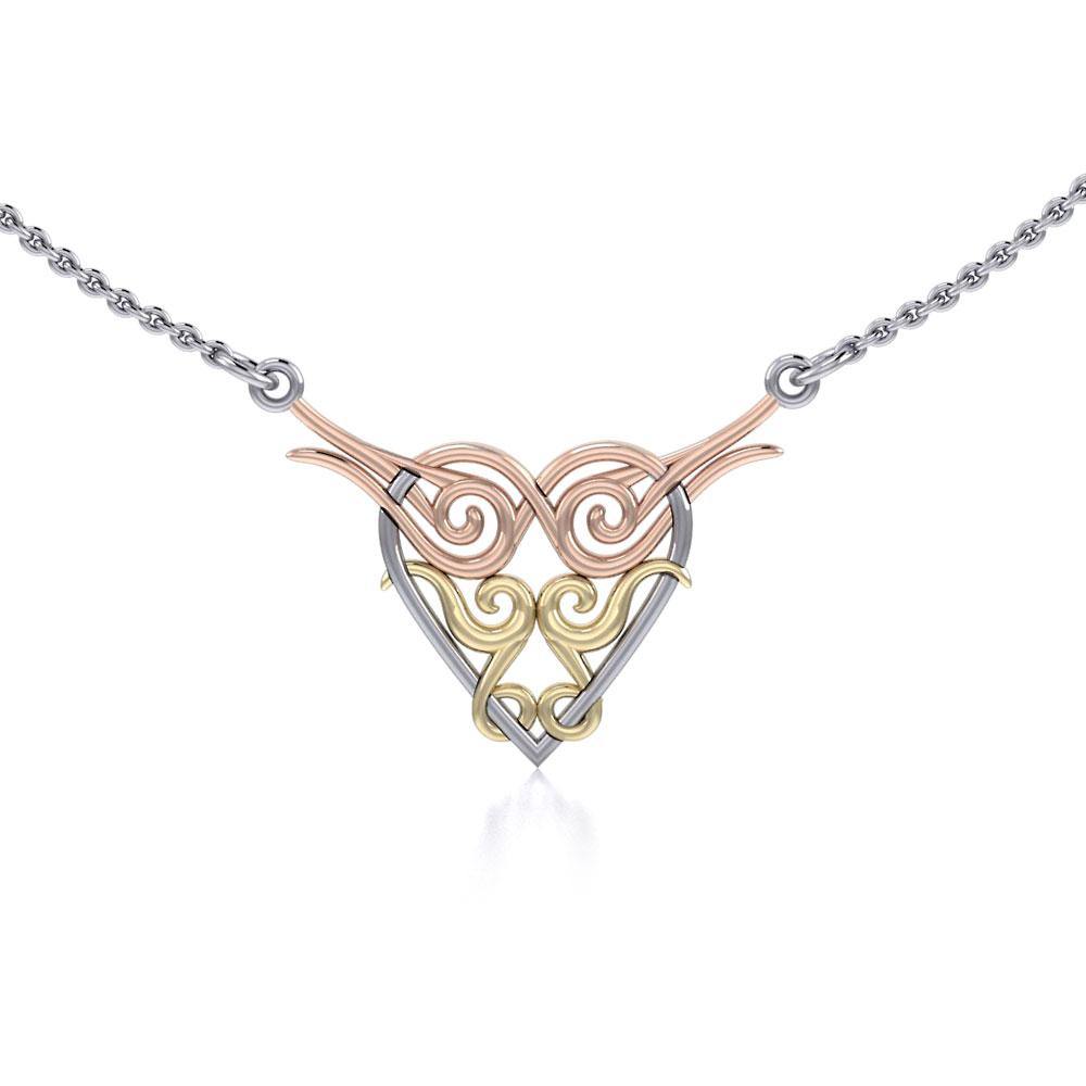 Celtic Spiral Heart Three Tone Necklace OTN276