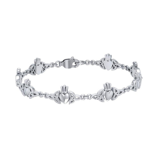 Celtic Trinity Claddagh Link Sterling Silver Bracelet TBG368