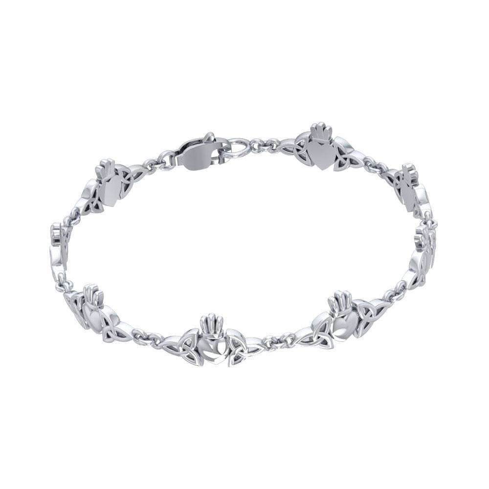 Celtic Trinity Claddagh Link Sterling Silver Bracelet TBG368