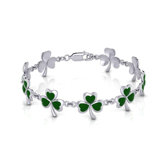 One of Celtic's epitome ~ Sterling Silver Jewelry Shamrock Link Bracelet TBG744