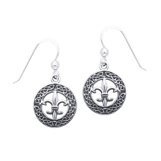 Fit for a queen in Celtic Knotwork Fleur-de-Lis ~ Sterling Silver Jewelry Hook Earrings TER113