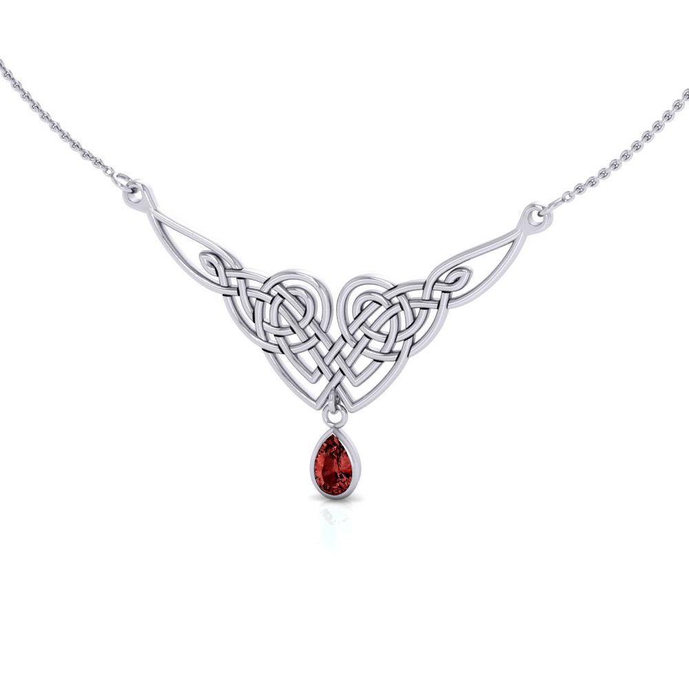 Celtic Knotwork Sterling Silver Necklace with Gemstones TN066