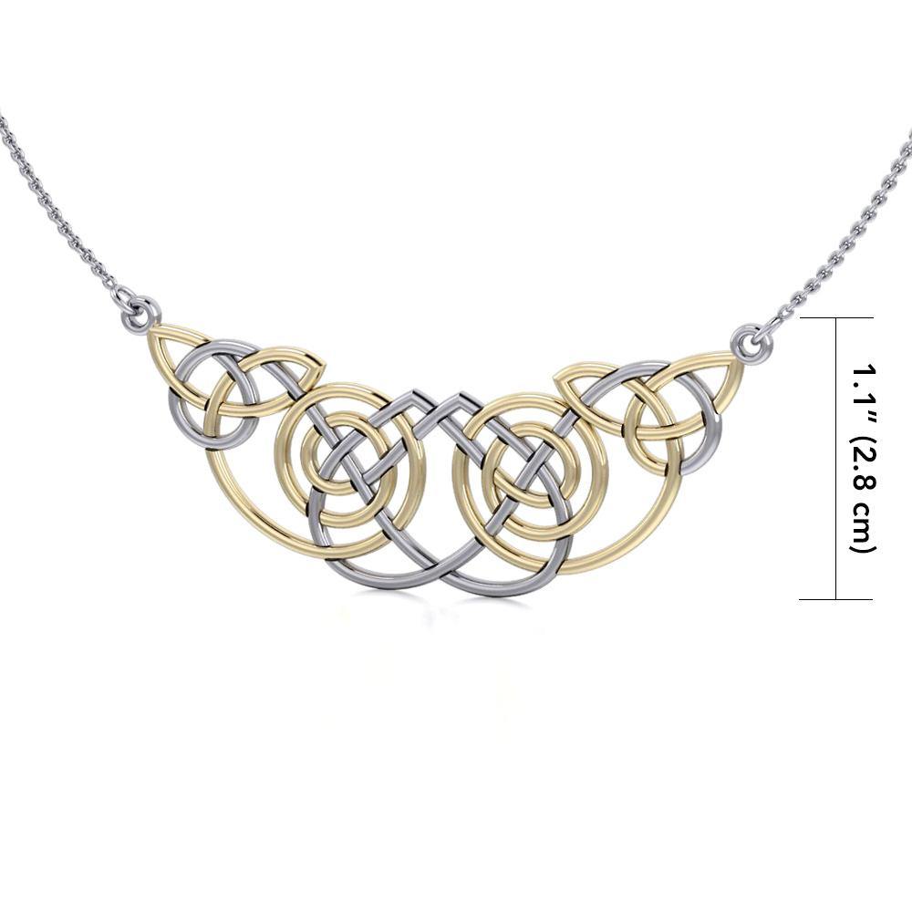 Celtic Knot Spiral Gold Accent Silver Necklace TNV002