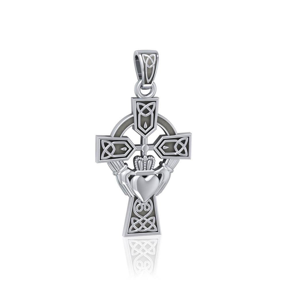 Celtic Cross and Irish Claddagh Silver Pendant TP1704