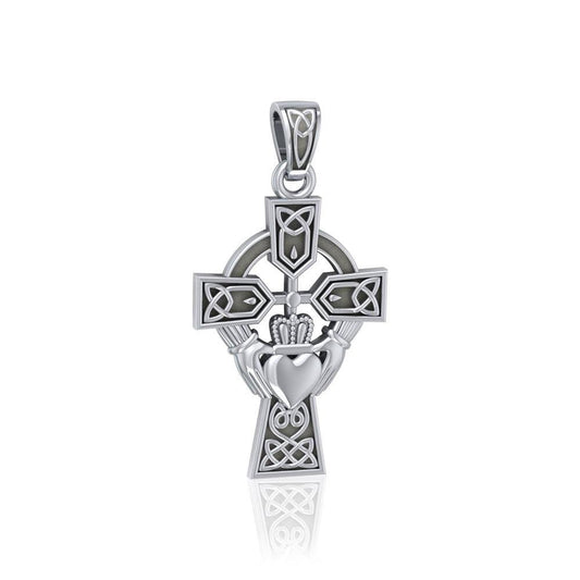 Celtic Cross and Irish Claddagh Silver Pendant TP1704
