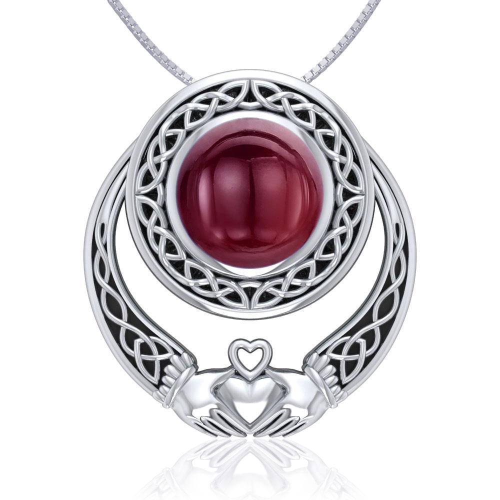 Celtic Knotwork Claddagh Sterling Silver Pendant with Gem TPD220