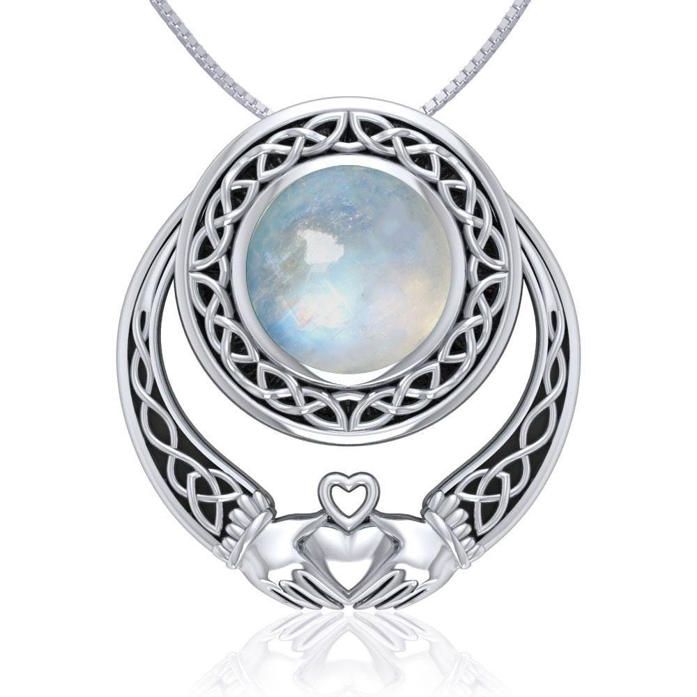 Celtic Knotwork Claddagh Sterling Silver Pendant with Gem TPD220