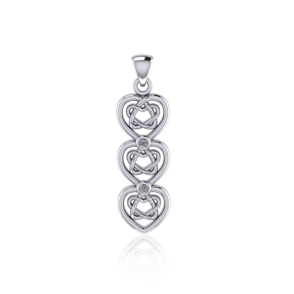 Celtic Knotwork Heart Sterling Silver Pendant with Gemstone TPD5053