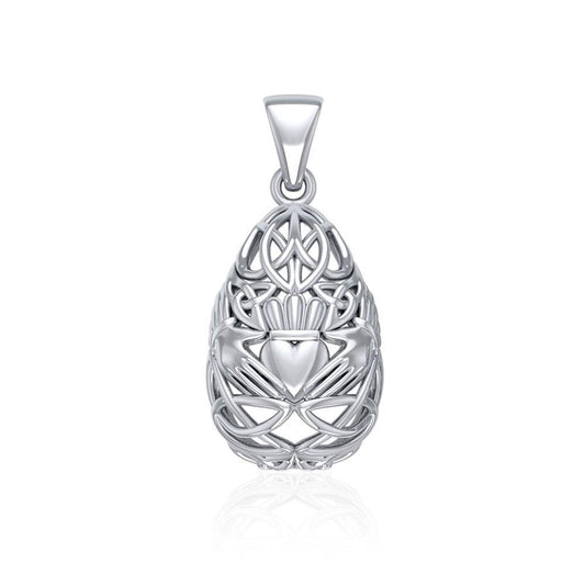 Teardrop Shape Celtic Claddagh Silver Pendant TPD5165