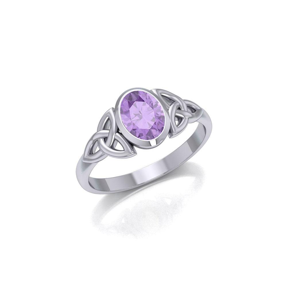 Celtic Triquetra Sterling Silver Ring With Gemstone TRI887