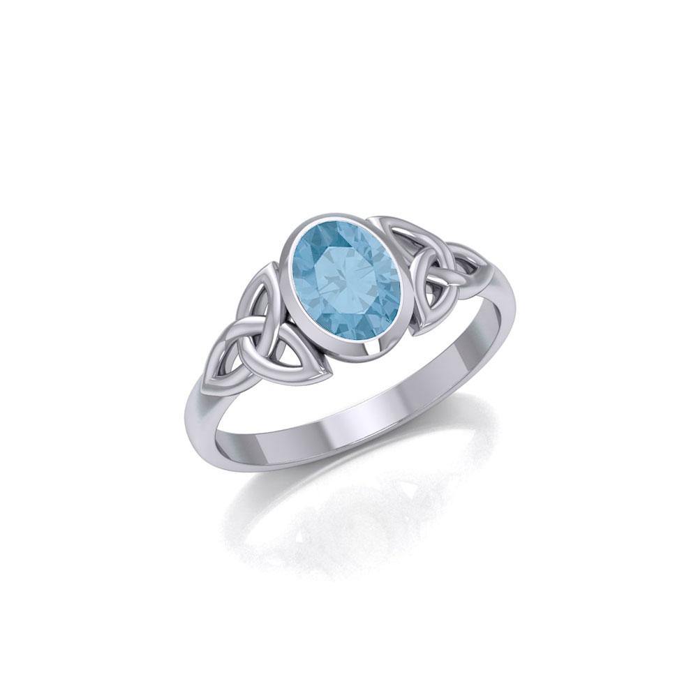 Celtic Triquetra Sterling Silver Ring With Gemstone TRI887