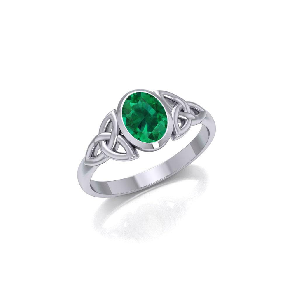Celtic Triquetra Sterling Silver Ring With Gemstone TRI887