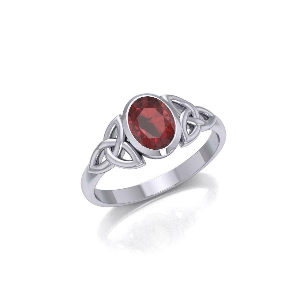 Celtic Triquetra Sterling Silver Ring With Gemstone TRI887
