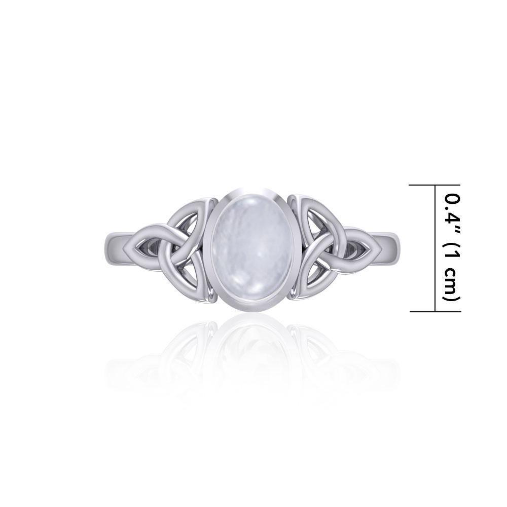 Celtic Triquetra with High Grade Rainbow Moonstone Gemstone Silver Ring TMD351