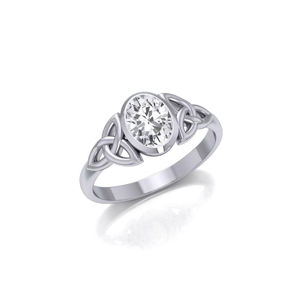 Celtic Triquetra Sterling Silver Ring With Gemstone TRI887